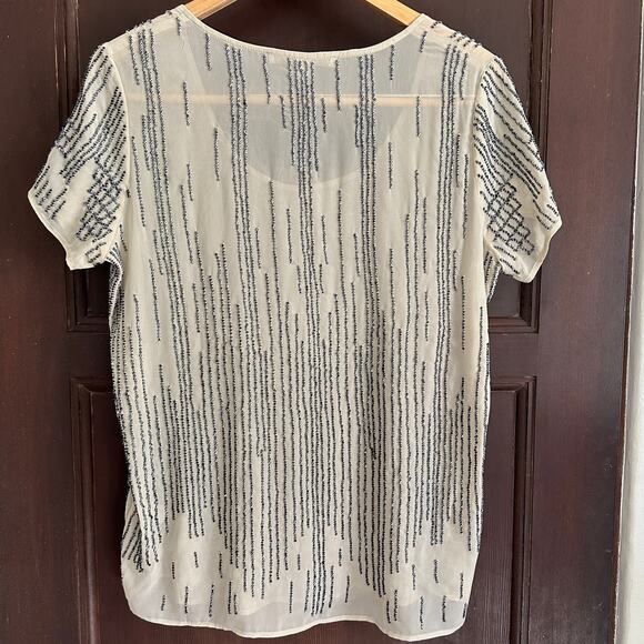 BOSTON PROPER | Geometric Beaded Short Sleeve Blouse | Size Small - Picture 7 of 8